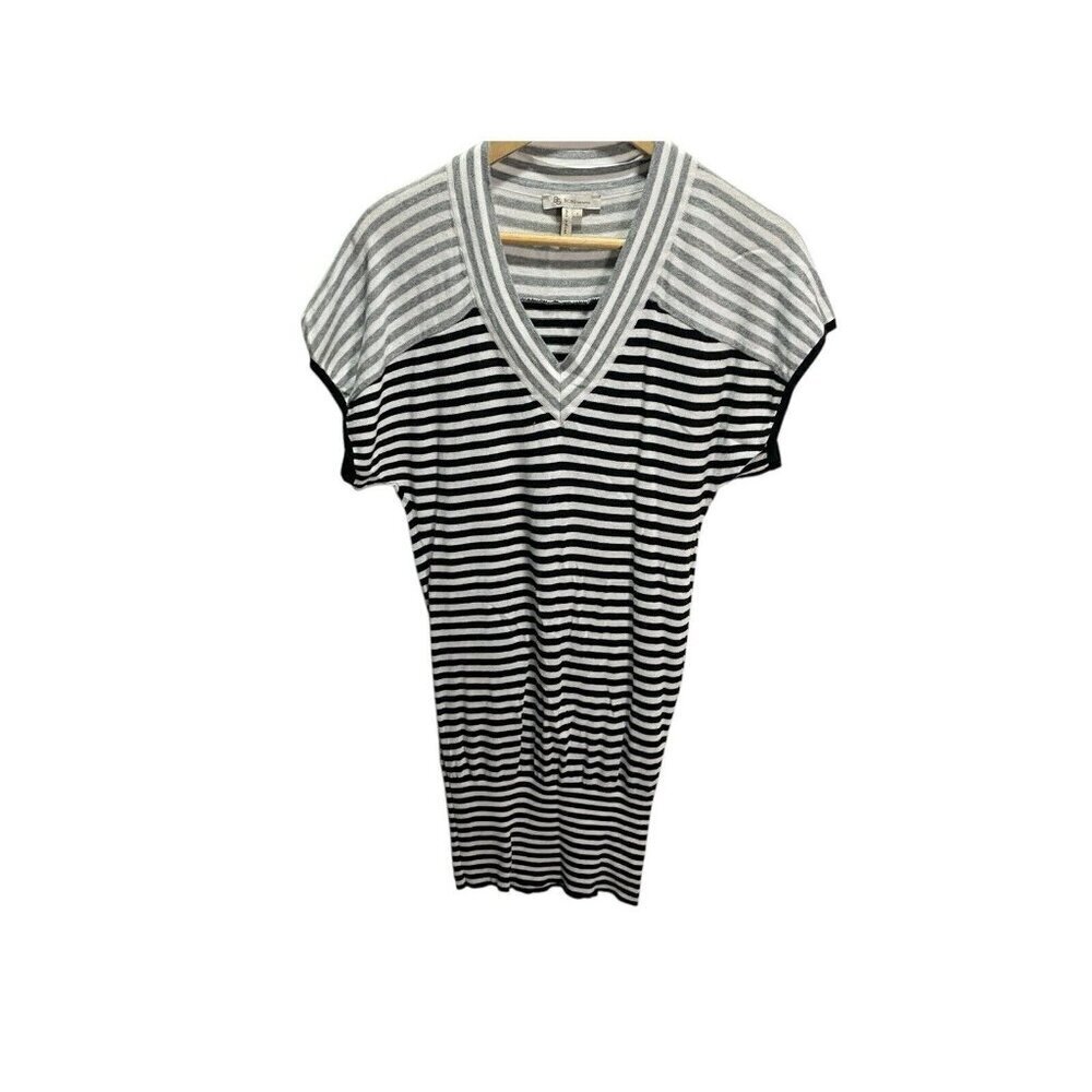 BCBGeneration Black Gray Stripe Mini Bubble Dress S Short Sleeve Knit‎ Y2K